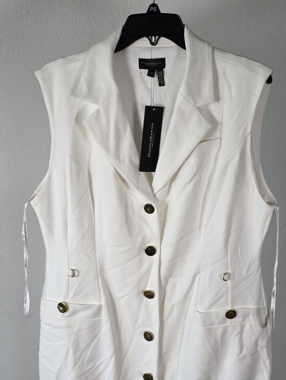 Donna Karan New York NWT White Gold Button Vest Maxi Dress Size 14 $199 No Chain - Picture 3 of 12